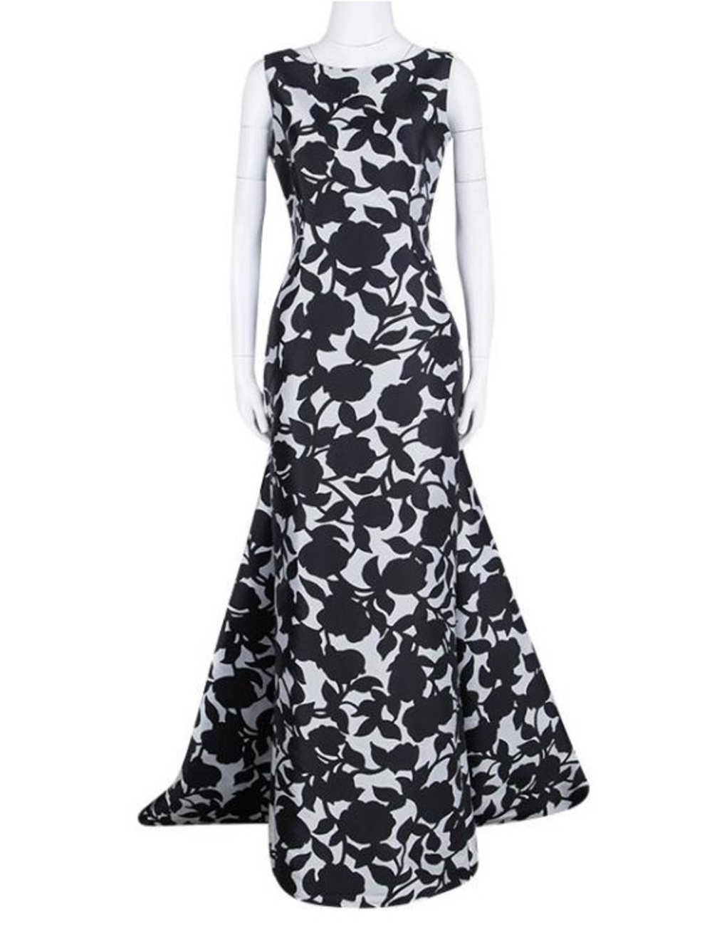 CH Carolina Herrera Black & White Floral Scoop Back Sleeveless Evening Gown
